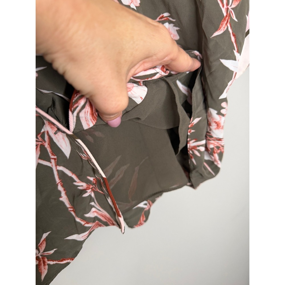 Joie Floral Button Front‎ Blouse Olive Green Pink Quiet Luxury - Picture 10 of 10